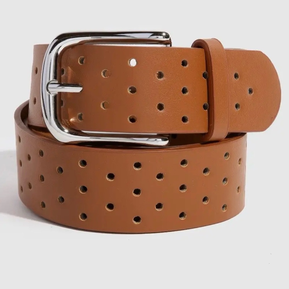 Classic Hole Punch Vegan Leather Belt  Brown